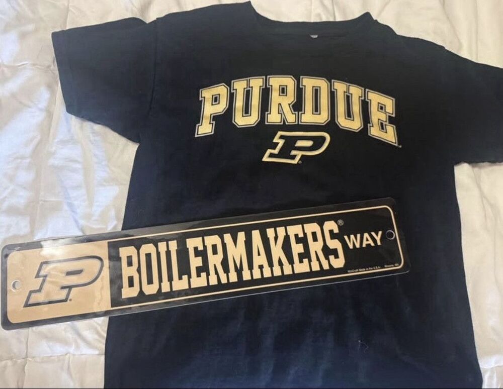 Youth medium Purdue Boilermakers Black Gold Shirt and Boilermakers Way Sign